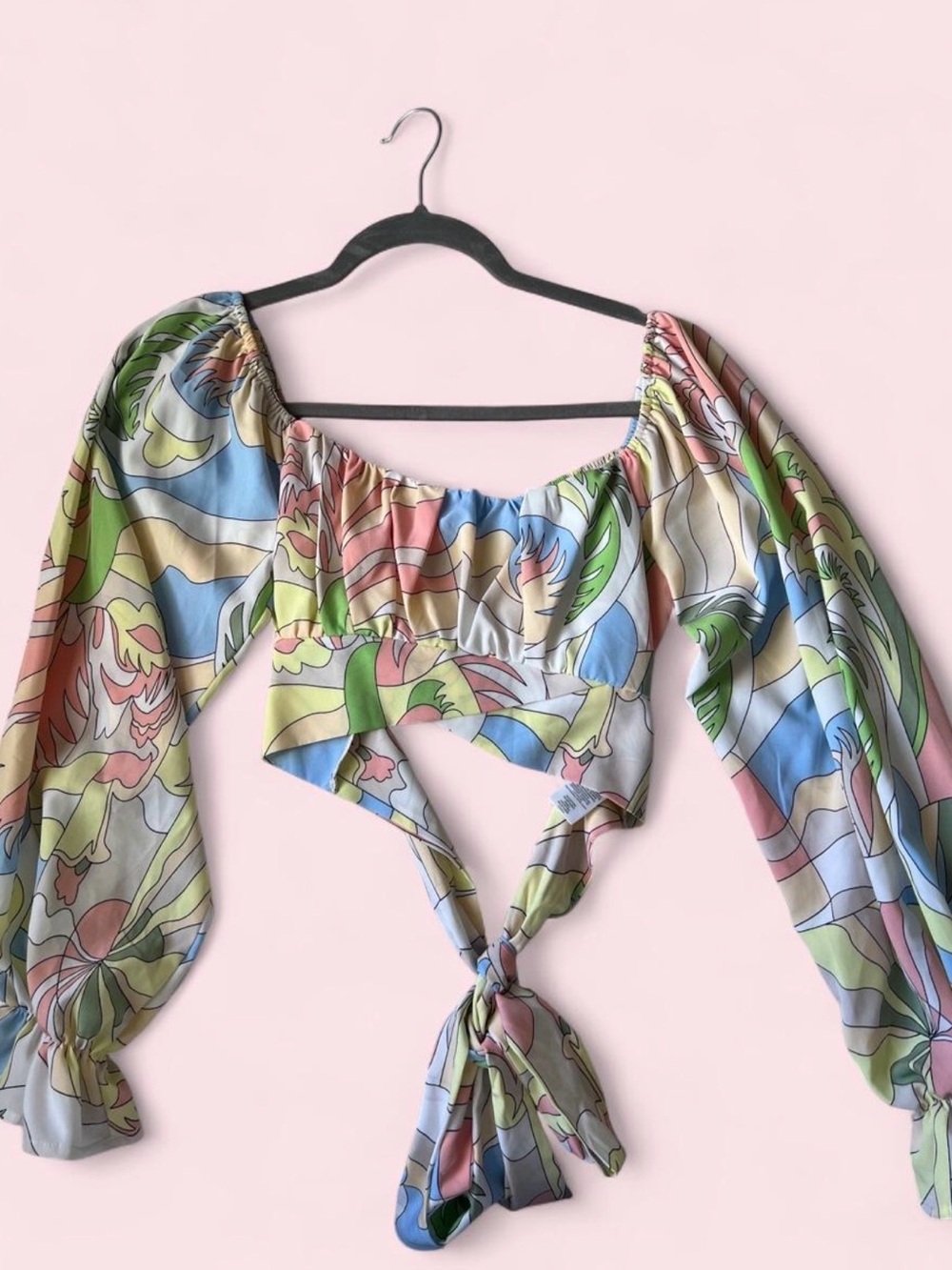 Pastel Multi Floral Tie-Back Crop Top